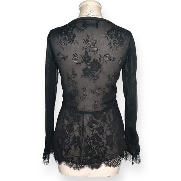 THE KOOPLES Sheer Lace Top Corset Ribbon Blouse Peplum Black Dark Romance Sexy - Picture 6 of 13